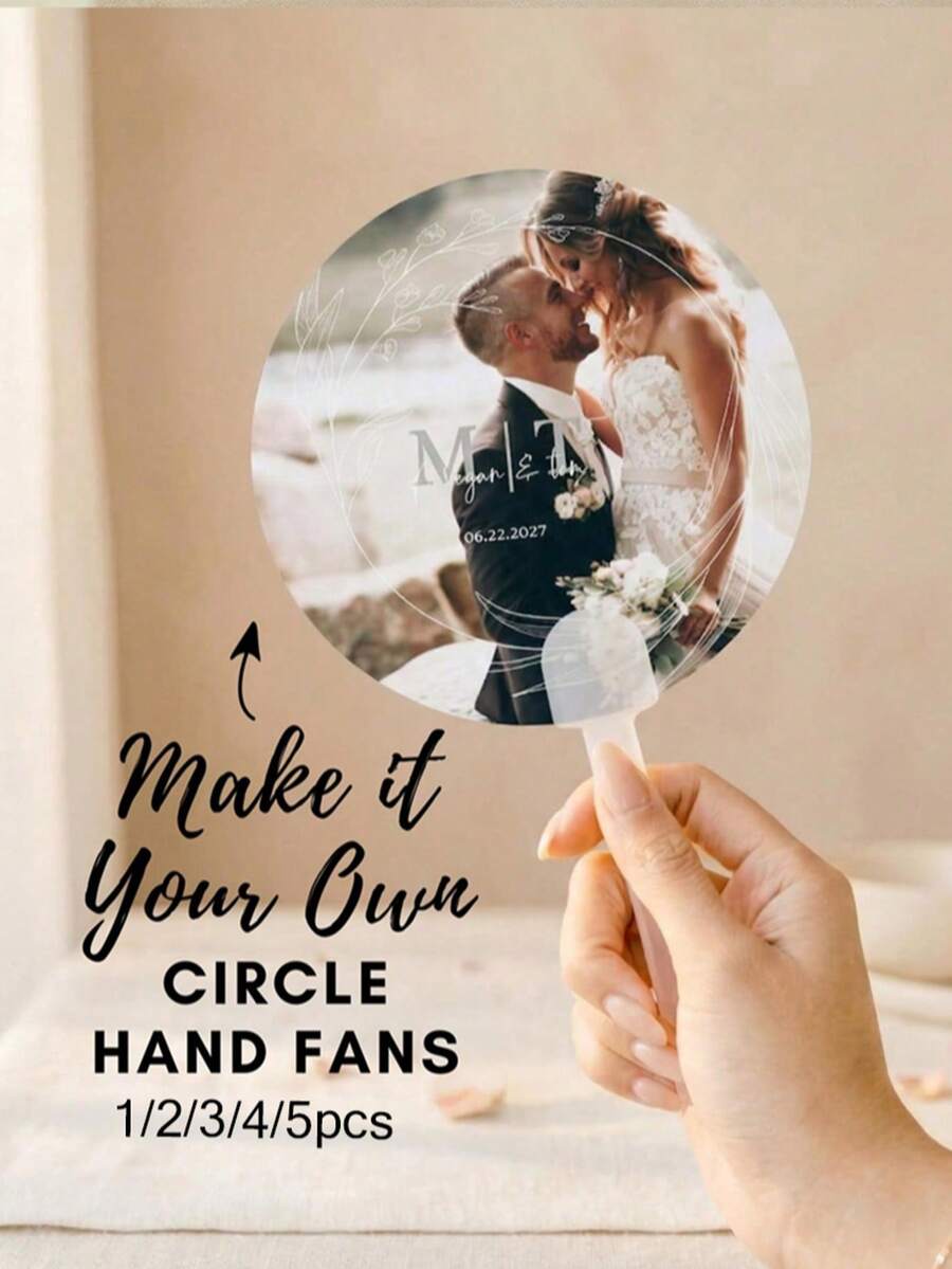 1/2/3/4/5pcs Customizable Personalized Plastic Round Fans, Wedding Fans, Custom Photo Handheld Fans, DIY Handheld Fans, Customizable Plastic Craft Fans, Can Be Customized According To Any Design, Suitable For Church, Wedding, Outdoor Events And Other Occasions, Wedding Hand Fan - Church Fan - Graduation Fan - Custom Photo Birthday Fan - Round Fan - Multicolor - View 1