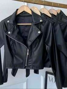 Stylish Women's Leather Jacket - Black - View 2