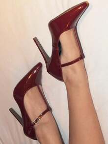 Women's Stiletto Heel Shoe (11cm) With Central Strap And Rhinestone Buckle - Autumn/Winter - 馬爾貝克清漆 - 查看 2