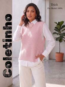 Women's Knitted Vest With Ribbed Crew Neck, Sleeveless, Casual And Elegant Knitwear For Autumn/Winter - 羅莎 - 查看 1
