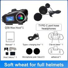 Intercomunicador de casco de motocicleta Q58-Max con Bluetooth, resistente al agua IP65, pantalla LCD, compatible con compartir música entre dos personas, con luz LED, rango de intercomunicación de 500M - Unitalla - Ver 15
