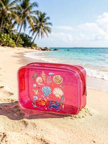 Bolsa de Armazenamento Transparente e À Prova d'Água, Bolsa de Cosméticos com Zíper e Estampa de Concha Marinha de Desenho Animado, Bolsa de Armazenamento Multifuncional com Grande Capacidade e À Prova d'Água, Bolsa de Higiene Pessoal Transparente para Mulheres, Bolsa de Higiene Dobrável e Leve, Organizador de Cosméticos Portátil para Viagem e Cuidados Pessoais. Presente para o Dia do Professor, Dia das Mães, Volta às Aulas, Férias - Multicolorido - Visão 12