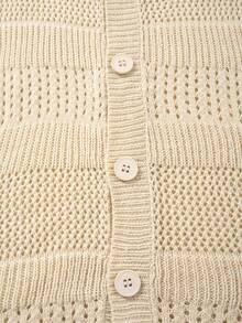 Autumn/Winter New Solid Color Casual Daily Commute Vintage Versatile Hollow Out Knit Cardigan Sweater, Simple Stylish For Layering - Apricot - View 8