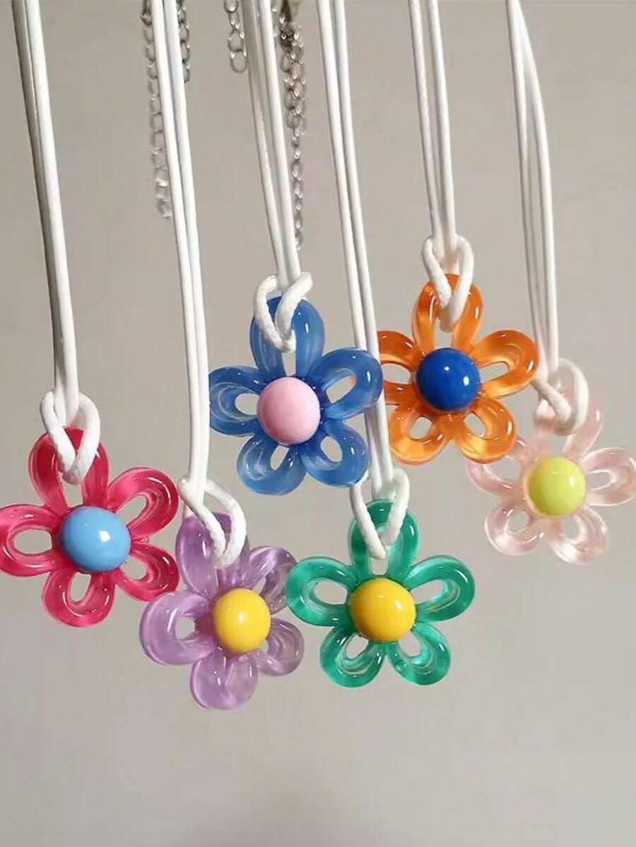 Korean Fashion Harajuku Vintage Cute Colorful Acrylic Flower Pendant Choker Necklace Neck Charm Women Y2K EMO Jewelry Accessories - Flowers - View 1