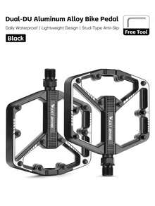 WEST BIKING 1 Pair Western Riding Dual Alloy Anti-Slip Bicycle Pedals, Suitable For Mountain/Road Bikes Cycling Accessories - Black - View 11
