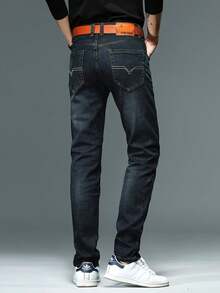 FEROCITYALL Available In 3 Colors, Men's Straight Leg Jeans, Only One Piece, Perfect For Casual Business Work, Daily Wear, Comfortable Stretch Straight Leg Pants, - Black Gray - View 4