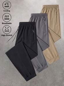 Men's High Elasticity Breathable Quick-Dry Jogging Pants, Lightweight Slim Fit Drawstring Sports Pants, Suitable For Daily And Athletic Wear - Black - View 1