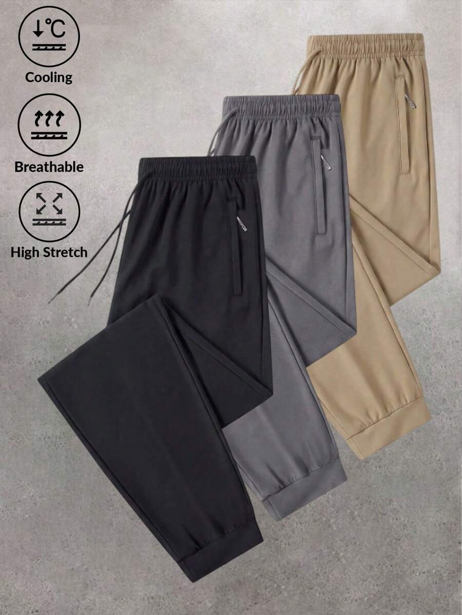 Men's High Elasticity Breathable Quick-Dry Jogging Pants, Lightweight Slim Fit Drawstring Sports Pants, Suitable For Daily And Athletic Wear - Black - View 1