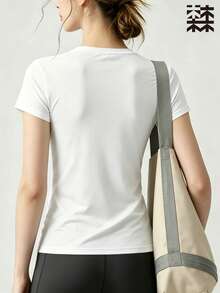 mulinsen 女款快乾 T-shirt，冰絲圓領短袖，彈性吸汗快乾運動上衣，跑步快乾上衣 - 白色 - 查看 4