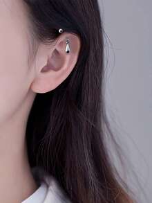 1pc All Stainless Steel Teardrop Pendant Ear Cartilage Piercing Earring Helix Piercing Jewelry - Star - View 3