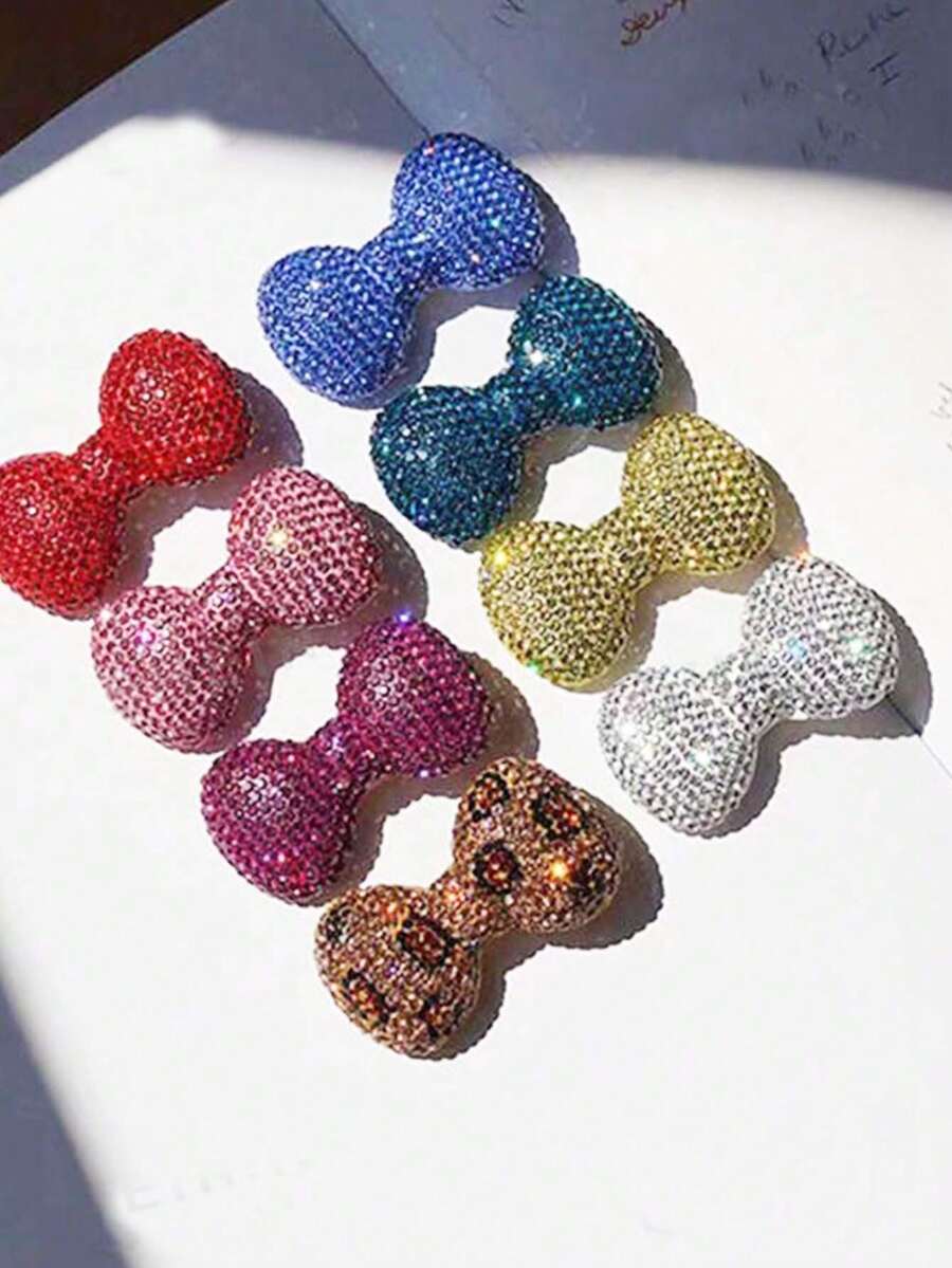 White Pink Rhinestone Phone Case Decoration Pendant, Luxury Bow Decoration, Cute Girl Handmade Hair Clip, Refrigerator Magnet Accessories, Shiny Storage Box, Makeup Mirror, DIY Crafts, Flatback Scrapbook Bow Pendant (Due To Shooting Angle And Image Magnification, There May Be Some Differences In Size Between The Actual Product And The Picture.) - Multicolor - View 1