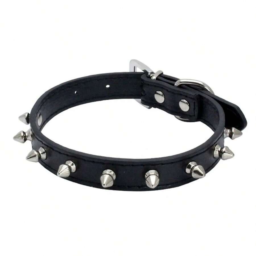Leather Pet Collar With Rivets, Spotted Design Collar For Cats And Dogs, Colorful Leash For Small And Medium Dogs. - 紅色 - 查看 1