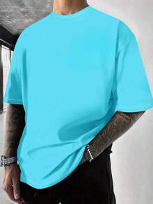 Men's Crew Neck T-Shirt With Graphic Print - Baby Blue - View 2