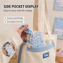 MINISO Sweet Sanrio Pochacco Cinnamonroll 垂直滑動卡套，可愛卡通角色 ID 識別證套，附彈性螺旋圈腕帶掛繩，返校季女學生禮物 - 樣式 2 - 查看 2