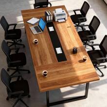 8FT Conference Table, 94.49 L X 47.24 W X 29.53 H Inches Large Meeting Podcast Table For 10 People, Business Style Wooden Training Table With Strong Metal Frame For Office Conference - Redwood - View 6
