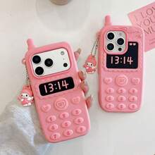 SANRIO Creative 3D Button Retro Phone Style Case Compatible With IPhone 16/17 Pro Max, 16P, 15P, Cute Sweet Girly Soft Shockproof Protective Cover - Watermelon Pink - View 4