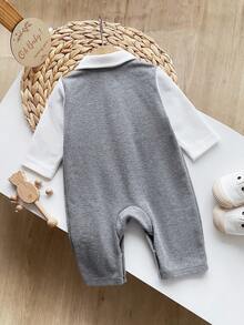 Baby Boy Spring/Autumn Color Block 2 In 1 Full Moon Celebration Romper, Photography Outfit - Multicolor - View 2