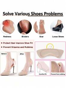 4/8 Pairs Heel Pads, Inserts And Spacers, Suitable For Loose Shoes, Includes Heel Pads, Metatarsal Pads And Adjustable Toe Fillers, Unisex, Prevents Oversized Shoes, Heel Pain And Blisters - Multicolor - View 2