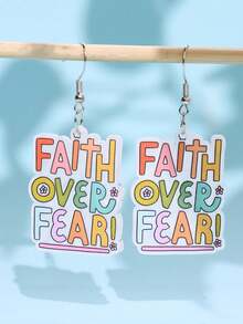 1對精緻時尚小眾個性化可愛百搭趣味 FAITH OVER FEAR! 壓克力耳環 女款 日常度假派對禮物飾品 - 彩色 - 查看 2