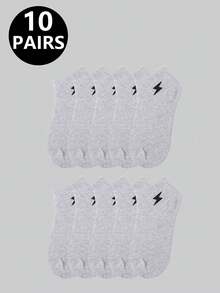 1/5/10/15/20 Pairs Men's Solid Color Low-Cut Boat Socks, Lightning Embroidery Sports Short Socks, Non-Slip And Wear-Resistant - Multicolor - View 10