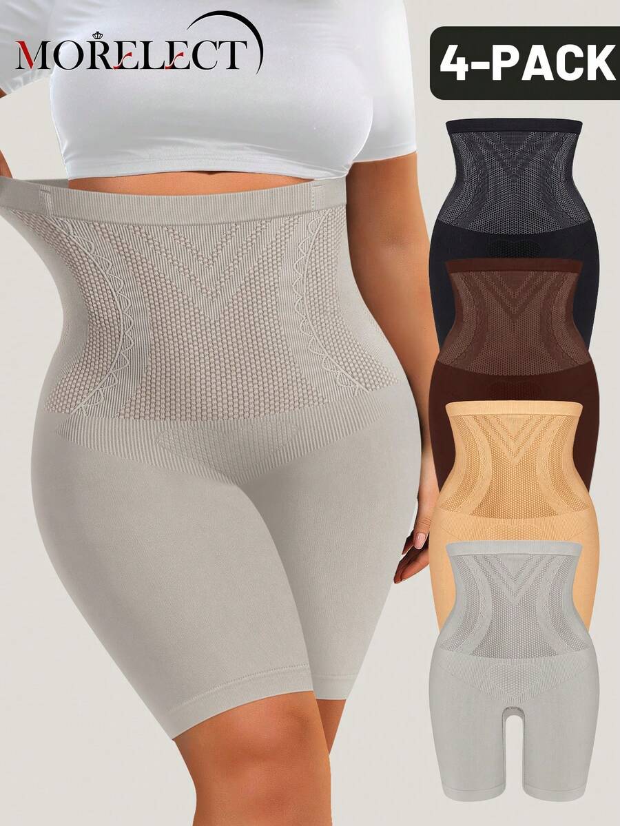 Morelect 4pcs Women's Plus Size High Waist Shaping Pants, Slimming, Tummy Control, Comfortable