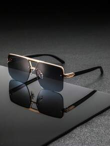 1 Pair Men's Metal Square Double Bridge Half-Frame Glasses, Premium Exquisite Classic Elegant Business Style, Steady Reserved Low-Key, Fashion Eyewear Suitable For Daily Commute, Business Travel, Driving, Golf - Multicolor - View 5