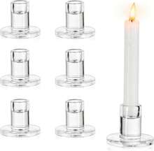 Set Of 6, 6.8x2.2x5.5cm Transparent Glass Candle Holders, Modern Minimalist Table Holders For Candles, Tea Lights, Wedding, Party, Christmas - 6Pcs - 查看 1