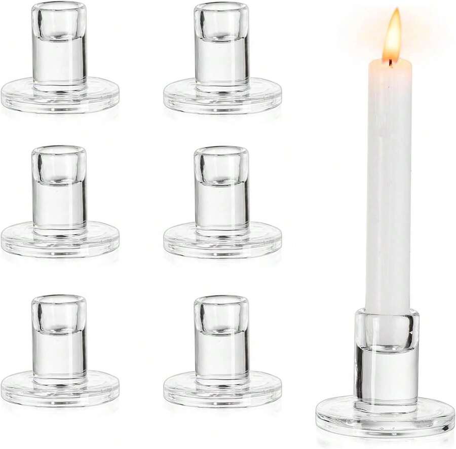 Set Of 6, 6.8x2.2x5.5cm Transparent Glass Candle Holders, Modern Minimalist Table Holders For Candles, Tea Lights, Wedding, Party, Christmas - 6Pcs - 查看 1