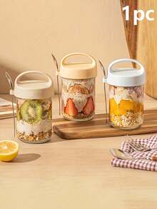 1 chiếc hộp đa năng 430ml, phù hợp để lưu trữ, có thể dùng làm cốc nước và cốc sữa, cốc yến qua đêm di động mới hoàn toàn, đi kèm nắp và thìa - Nhiều màu - Xem 1