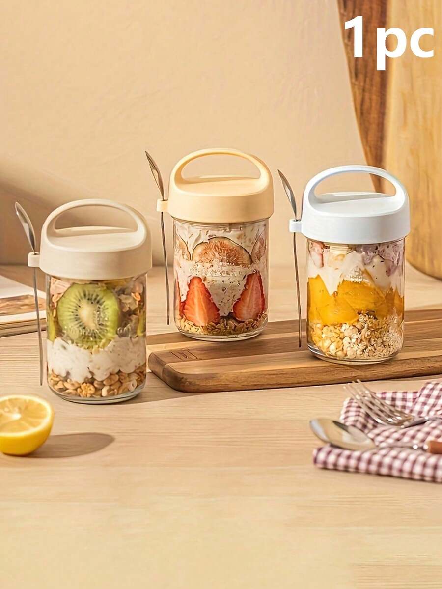 1 chiếc hộp đa năng 430ml, phù hợp để lưu trữ, có thể dùng làm cốc nước và cốc sữa, cốc yến qua đêm di động mới hoàn toàn, đi kèm nắp và thìa - Nhiều màu - Xem 1
