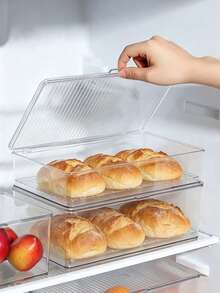 1pc/Transparent PET Bread Storage Box, Flip Lid Airtight Bread Toast Box, Moisture-Proof Dust-Proof Fresh-Keeping Kitchen Countertop Food Storage Container, Home Baking Pastries, Cakes, Cookies, Croissants, Bagels, Cinnamon Rolls, Baguettes, Etc. Meal Prep, Refrigerator Storage, Kitchen Accessories. - Transparent - View 7