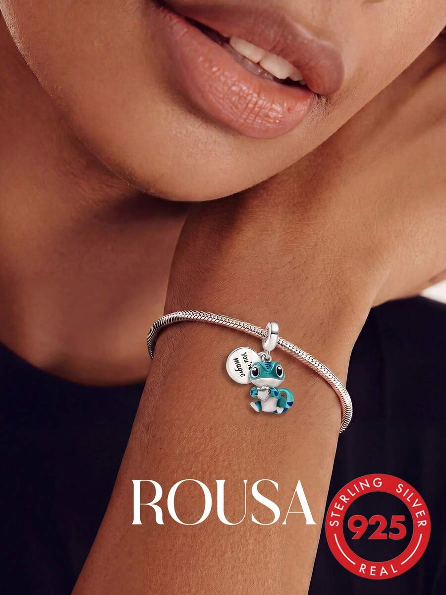 1 mặt dây chuyền hình thằn lằn bằng bạc Sterling 925, thích hợp để làm vòng tay, lắc tay và tự làm trang sức cho nữ.