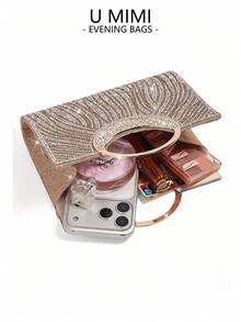 新款水鑽晚宴手拿包，全水晶手提派對包，舞會晚宴包，正式禮服包，婚禮季婚禮包 - 香檳色 - 查看 5