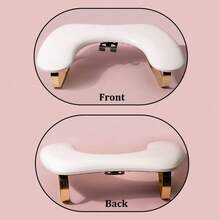 U-Shaped Manicure Hand Rest With Butterfly Metal Legs, Phone Holder, And Light Luxury PU Hand Cushion - White - View 5