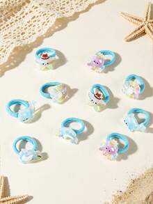 10pcs Cute Cartoon Ocean Whale Octopus Starfish Hair Ties Elastic Band Set, Casual Hair Ties For Ponytails, Multi-Functional Hair Bands, Decorative Elastic Bands For Bags And Wrists, Suitable For Spring And Summer, Great Gift Choice - Multicolor - View 3
