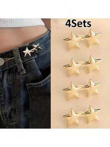1/4 Set Star-Shaped Detachable Belt Buckle, Adjustable Waist Clip, Suitable For Jeans, Skirts, Pants, Street Style Clothing - Multicolor - View 15