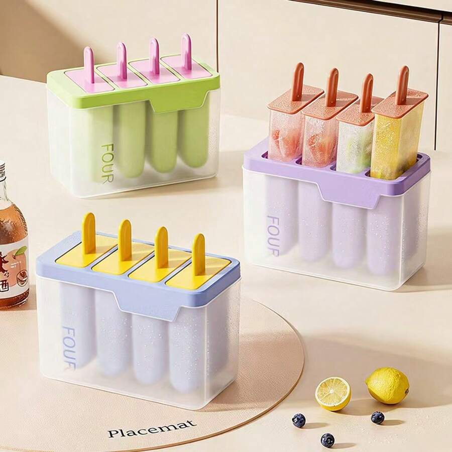 1個 4格兒童DIY自製冰淇淋模具,易脫模冰棒模具,家用 - 彩色 - 查看 1