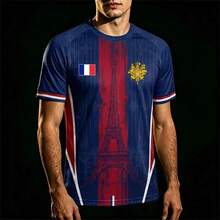 New France Flag Printed T-Shirt Men Breathable And Quick-Drying Soccer Jersey Unisex Casual Sports Training Short-Sleeved Top - TEkfb50026FM - 查看 3