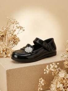 1 Paar modische flache Schuhe, leichte bequeme weiche Sohle, britischer Stil, Schulstil, Mädchen Loafer, Studentenschuhe, schöne Dekoration, passende Mädchenschuhe, geeignet für Hochzeiten, Partys, Aufführungen, Festivals, Ganzjahres-Outfits, Schul-Outfits, tägliche Outdoor-Outfits - Schwarz - Übersicht 5