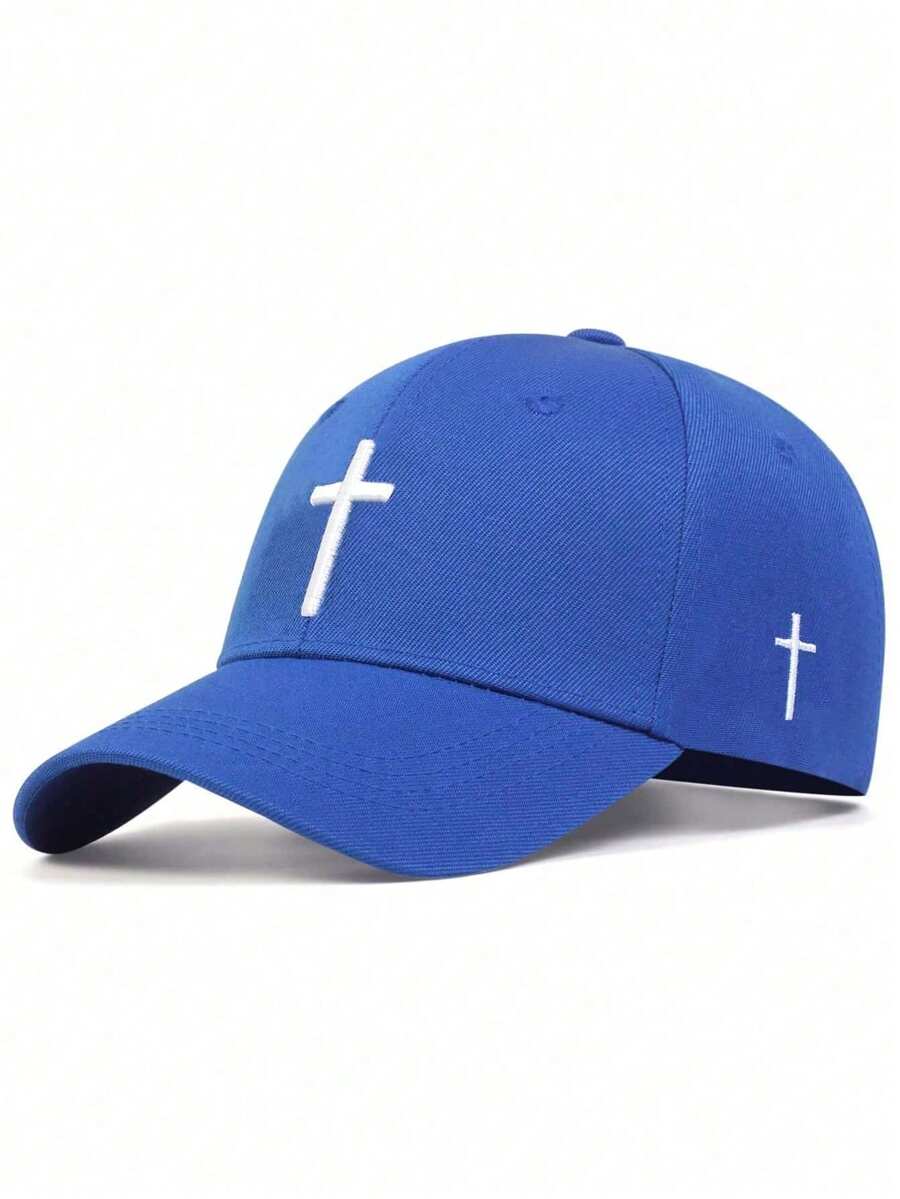 1pc Men's Cross Baseball Cap, Adjustable Sun Protection Casual Hat, Suitable For Spring And Autumn Travel, Beach, Party - Blue - View 1