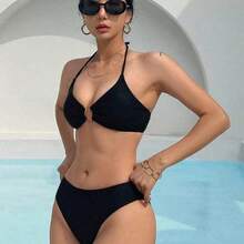 dahkjdgajy  Conjunto de traje de baño sencillo de un solo color para uso diario, traje de baño tipo tankini, atuendo para festival, atuendo para crucero para mujeres - Azul - Ver 4