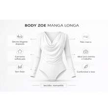 Women's Draped Bodysuit, Elegant Long-Sleeved Blouse, Knit Fabric, Draped Style, Perfect For School, Evening, Holiday, Wedding, Vacation, Or Office. - 白色 - 查看 3