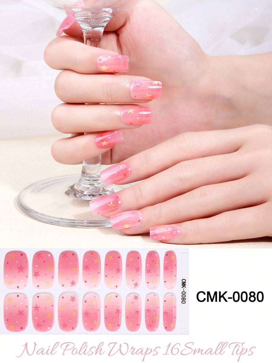 Milk Jelly White Semi-Cured Gel Nail Stickers 16pcs Fashion Color Long-Lasting Full Coverage Nail Gel Stickers - Rose Red - View 1