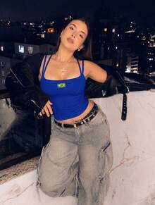 Women's Corset, Cropped Tank Top With Spaghetti Straps, Brazil World Cup 2026 Hexa, Double Premium Suplex Corset. - 藍色 - 查看 2