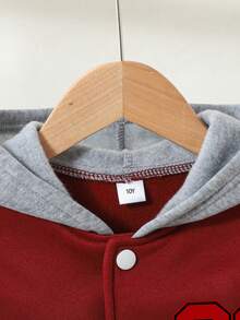 Young Boy Drawstring Hooded Single-Breasted Number Pattern Long Sleeve Sweatshirt And Sweatpants Casual Daily Outfit - Red - View 4