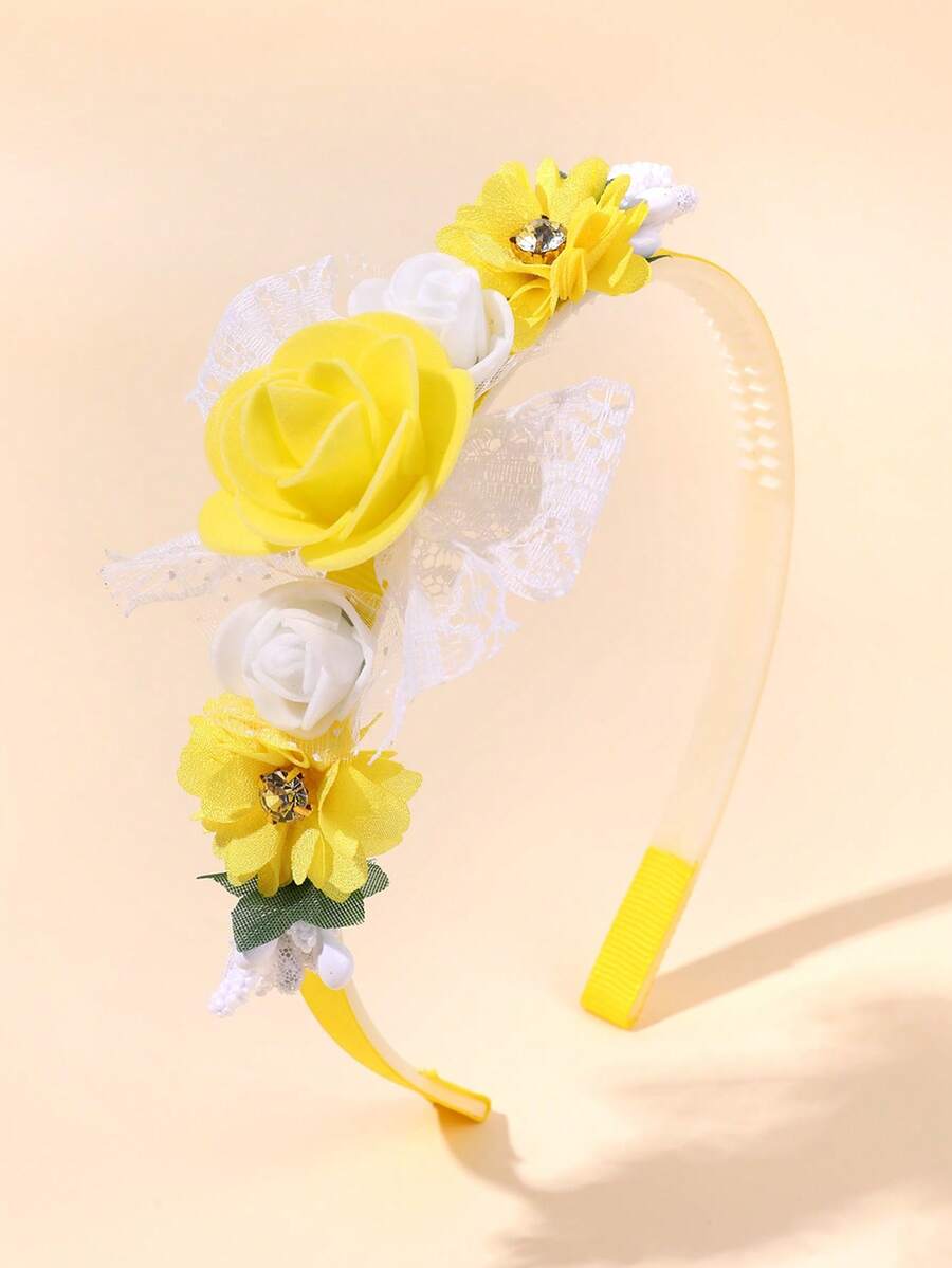 1件女孩用黃色花朵髮箍 水鑽髮圈 優雅婚禮頭飾 度假派對頭飾 青少年髮飾 - 黃色 - 查看 1