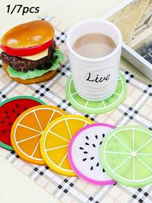 1/7pcs Fruit Coaster, 3.5" Non Slip Car Coaster Heat Insulation Colorful Unique Slice Silicone Drink Cup Mat For Drinks Prevent Furniture And Tabletop Restaurant Car Decor - Multicolor - View 1