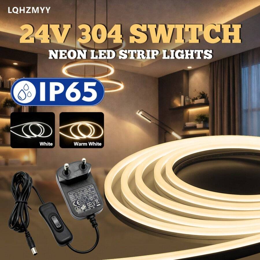 LQHZMYY 10m LED Flexible Neon Light Strip With EU Plug And Switch, For Home Living Room Decor Background Night Light Lighting, DIY Creation, Button Control Switch, Perfect For Home Decor, Bedroom, Living Room, Outdoor, Holiday Party And Gathering Decoration Lighting, Suitable For Multiple Occasions - EU C Type Plug(220-240V) - View 1