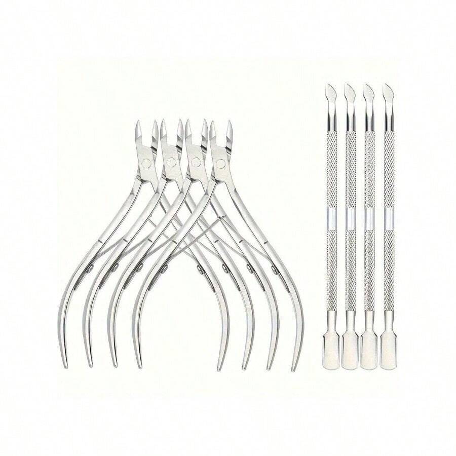 1/8 Pieces Professional Cuticle Cutter And Propeller Manicure Tool Set With Dual Springs - Perfect Nail Care Tool For Home/Spa/Salon Manicure And Pedicure Beauty (Silver) - Silver - View 1
