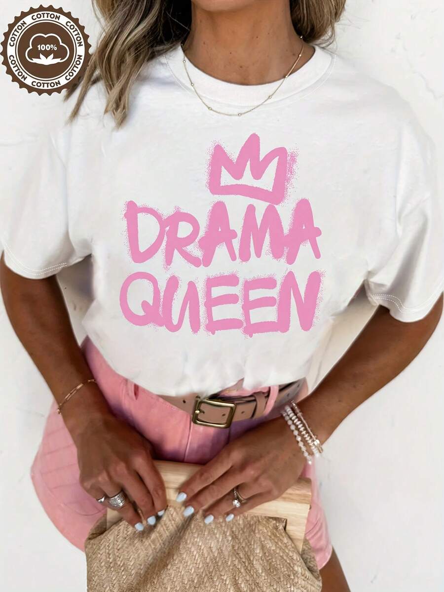 "DRAMAQUEEN" T-Shirt In Graffiti Style, Soft And Cool Atmosphere, Indispensable For Energetic People On The Move. - 白色 - 查看 1